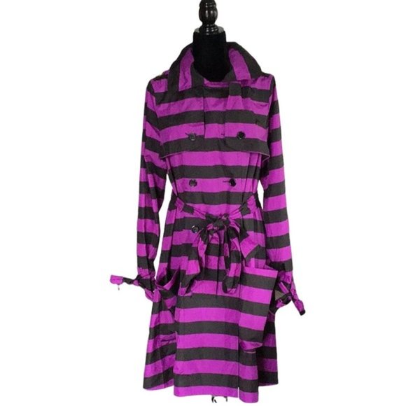 Sonia Rykiel Jackets & Blazers - Sonia Rykiel Trench Hooded Coat Stripes Plum Black, size M